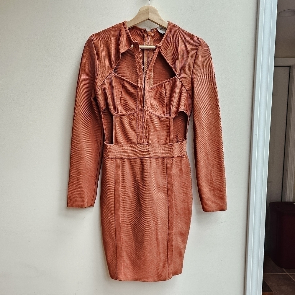 Miss Circle Burnt Orange Cut Out Body Contouring Dress, Size Large - Picture 2 of 11